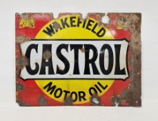 Vintage Wakefield Castrol Motor Oil double-sided enamelled advertising sign, of rectangular form,