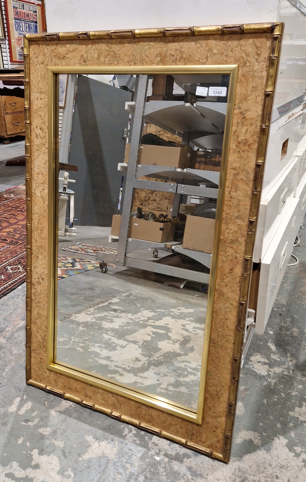 20th century rectangular wall mirror with gilt faux bamboo frame, 96cm x 62cm