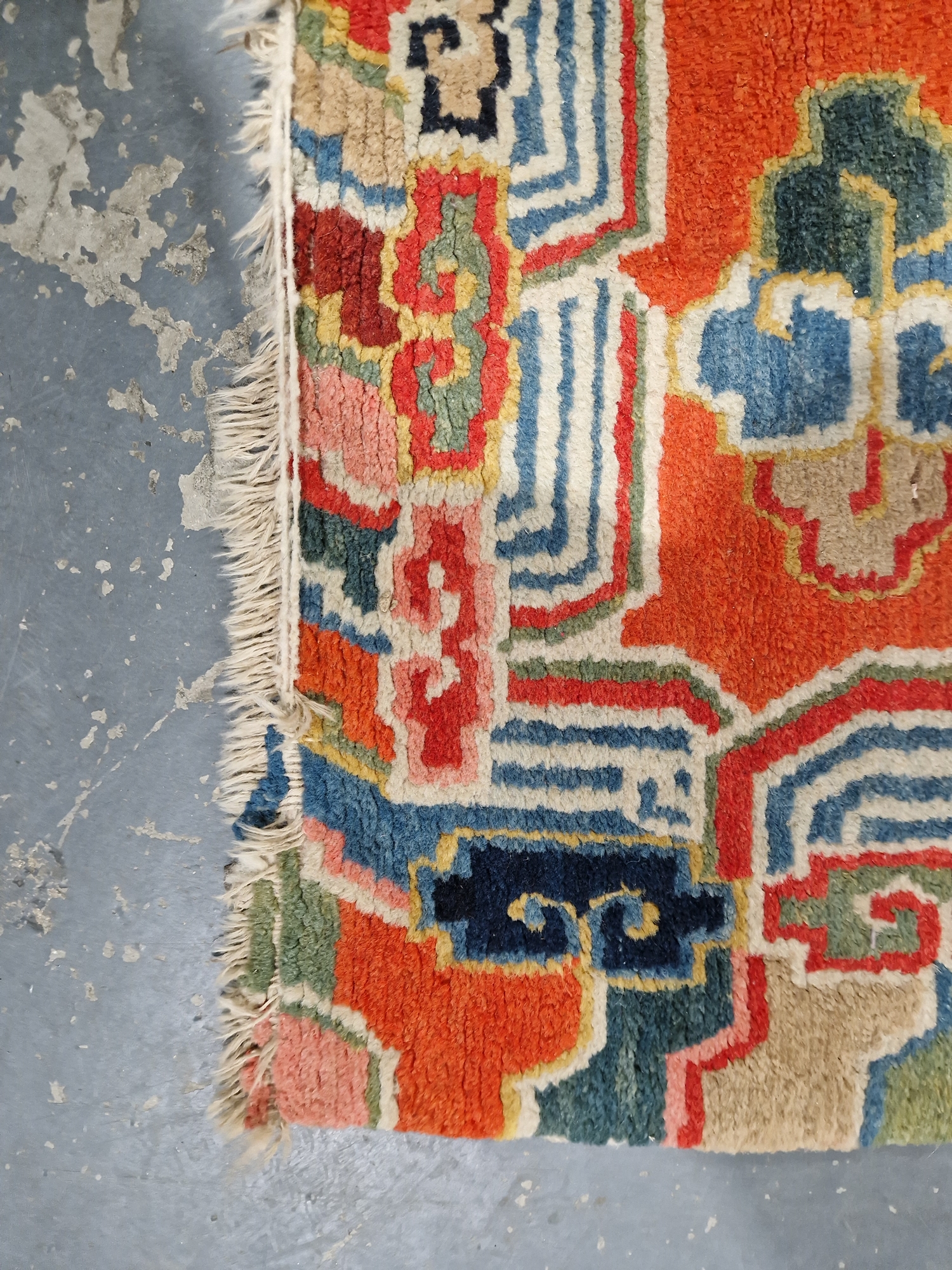 Pair of Chinese style rugs, possibly Tibetan, the central panel with two dragons chasing flaming - Image 73 of 88
