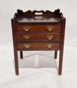 Georgian oak tray-top commode with three-quarter galleried top, converted with three long shallow