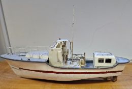 Danish battery operated model boat, 73cm, no. 586 and the controls