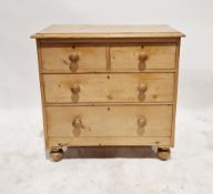Pine chest of drawers, the rectangular top with thumb mould edge, two short drawers above two