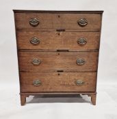 Georgian oak chest of drawers comprising four long drawers raised on ogee bracket feet, 106cm high x