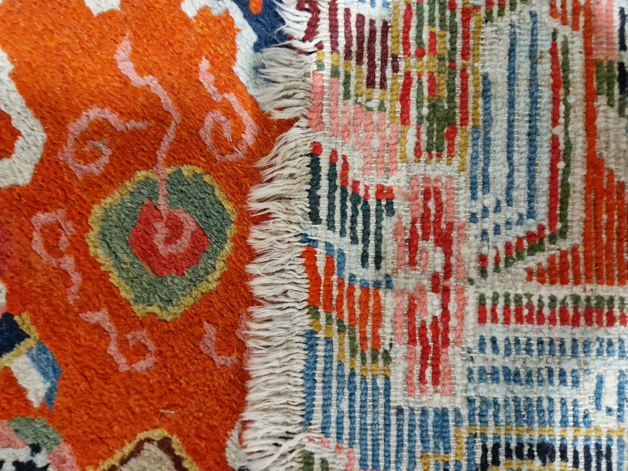 Pair of Chinese style rugs, possibly Tibetan, the central panel with two dragons chasing flaming - Image 87 of 88
