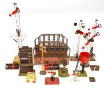 One box of Hornby and other railway accessories to include a Bing tin plate train indicator (missing