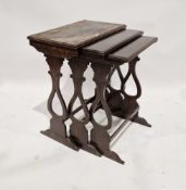 Nest of three oak coffee tables of rectangular form, the largest 73cm high x 60cm wide x 37cm