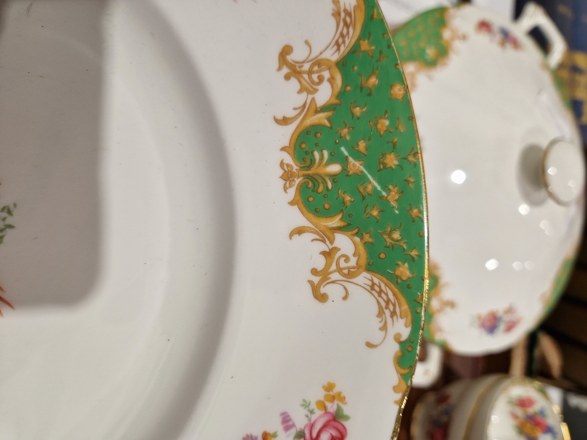 Paragon bone china Rockingham Green pattern part dinner service, printed black marks, comprising a - Image 12 of 14