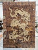 Large Japanese embroidered silk and cotton panel, circa 1930, depicting four scrolling three-