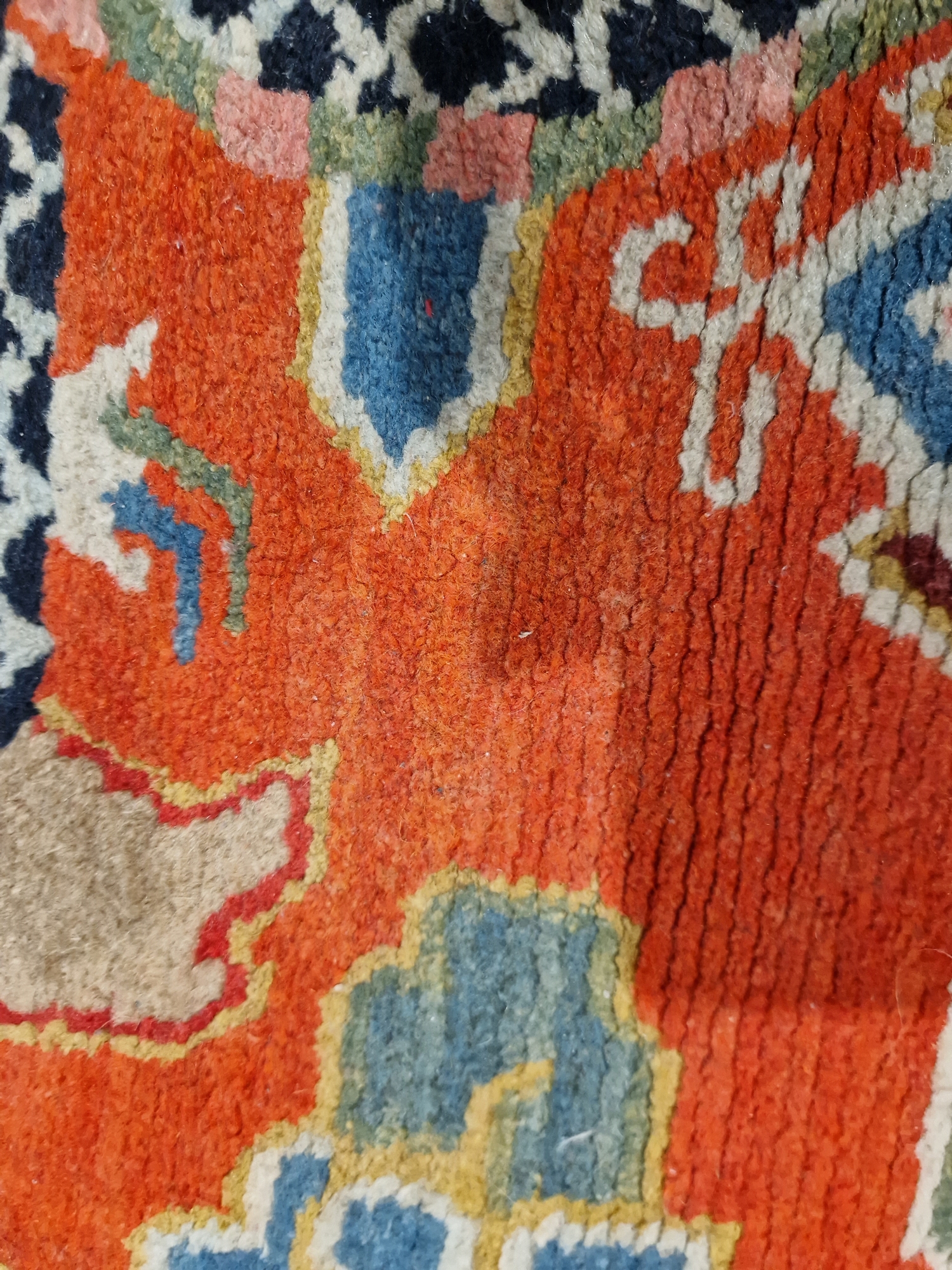 Pair of Chinese style rugs, possibly Tibetan, the central panel with two dragons chasing flaming - Image 69 of 88