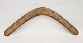 Mid-century 'Australian Returning Boomerang' decorated with kangaroos and star bursts