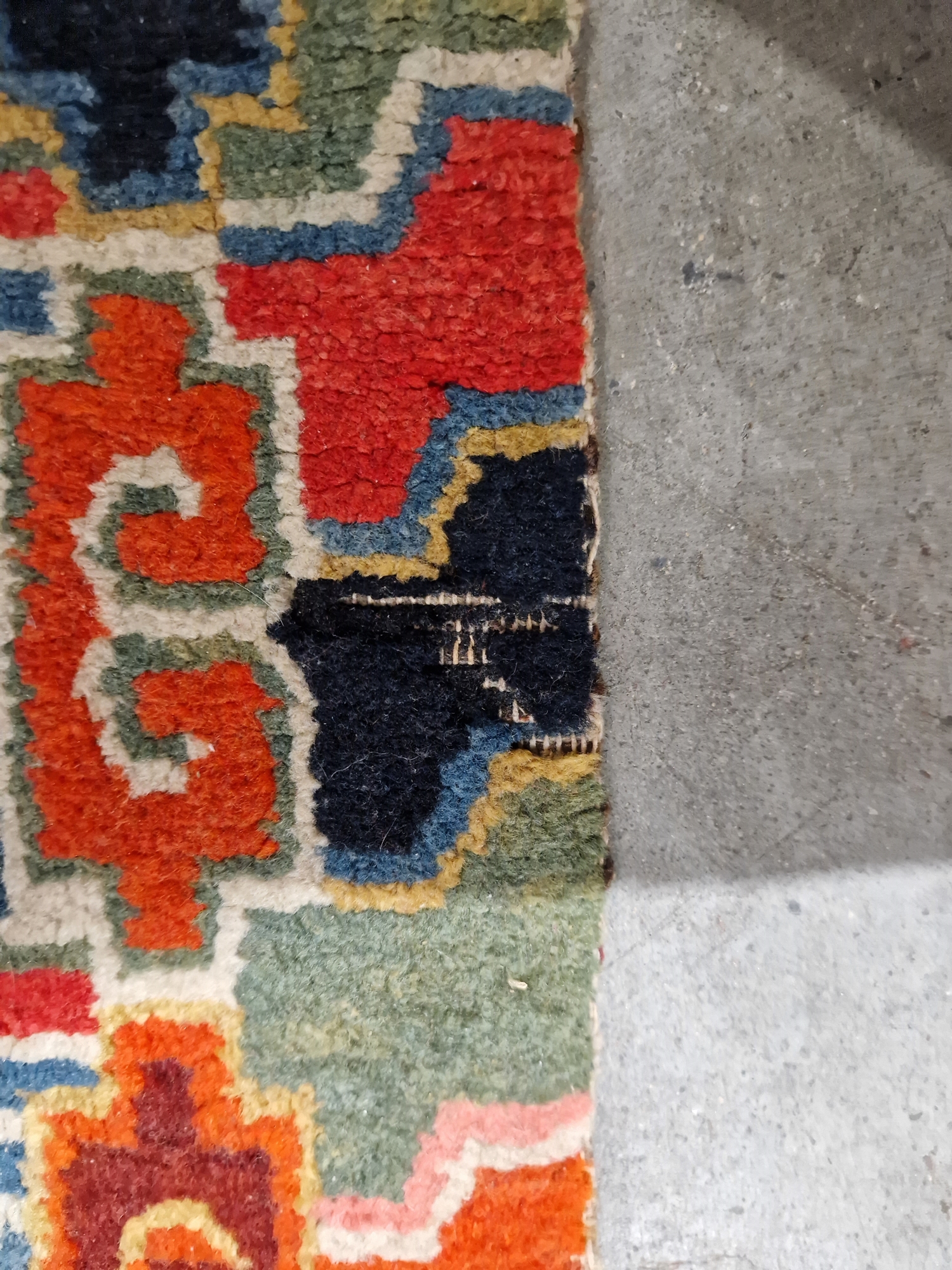 Pair of Chinese style rugs, possibly Tibetan, the central panel with two dragons chasing flaming - Image 76 of 88