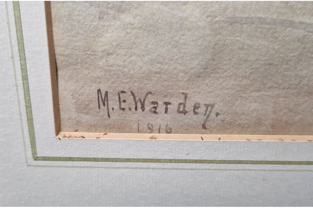 M E Warden Watercolour Village scene with children in foreground, signed and dated 1916 lower - Image 2 of 3