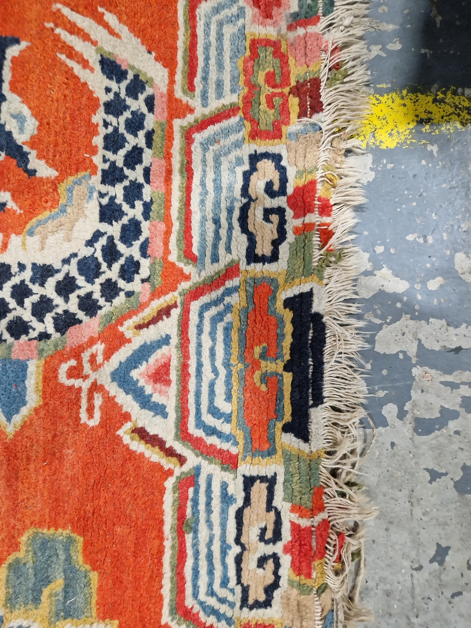 Pair of Chinese style rugs, possibly Tibetan, the central panel with two dragons chasing flaming - Image 68 of 88