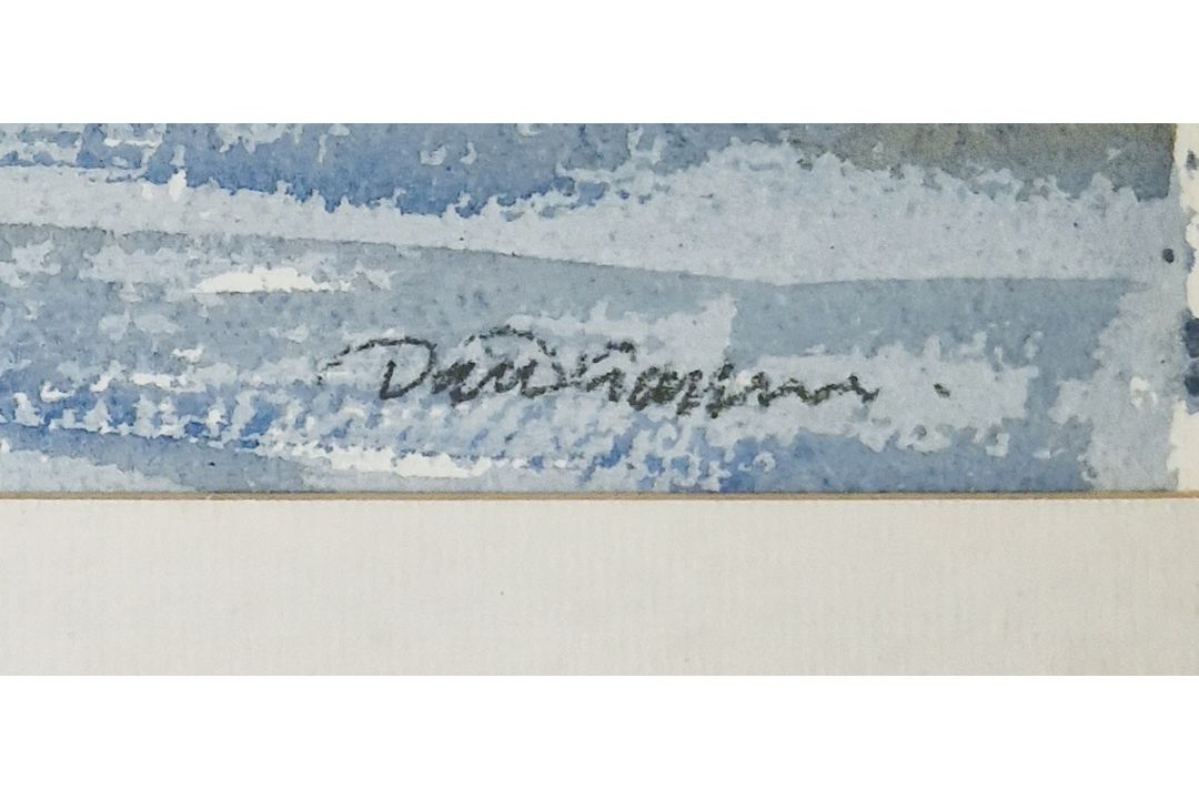 David Gapper (20th century) Watercolour Coastal scene with moored boats and figures on shoreline, - Image 4 of 4