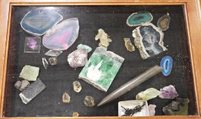 20th century wooden mineral specimen cabinet and a large collection of specimens, with glazed