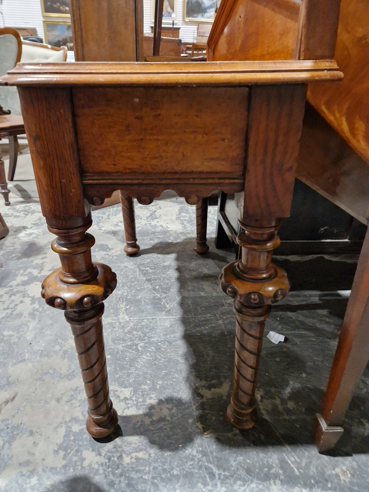 Late 19th/early 20th century oak Gothic style hall table with single drawer to one side, raised on - Image 12 of 19