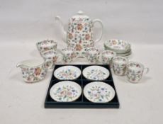 Minton bone china Haddon Hall pattern coffee service, printed brown marks, printed with famille rose