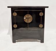 Late 19th/early 20th century Chinese black lacquered cabinet with inlaid wicker section to the top