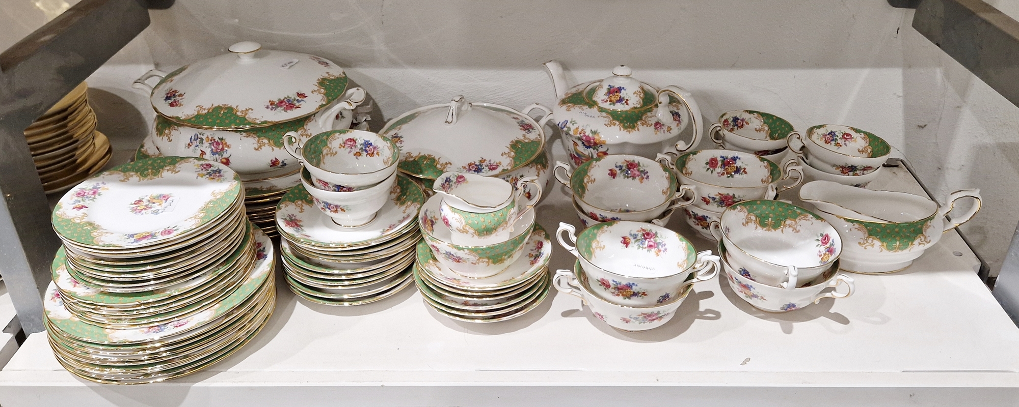 Paragon bone china Rockingham Green pattern part dinner service, printed black marks, comprising a