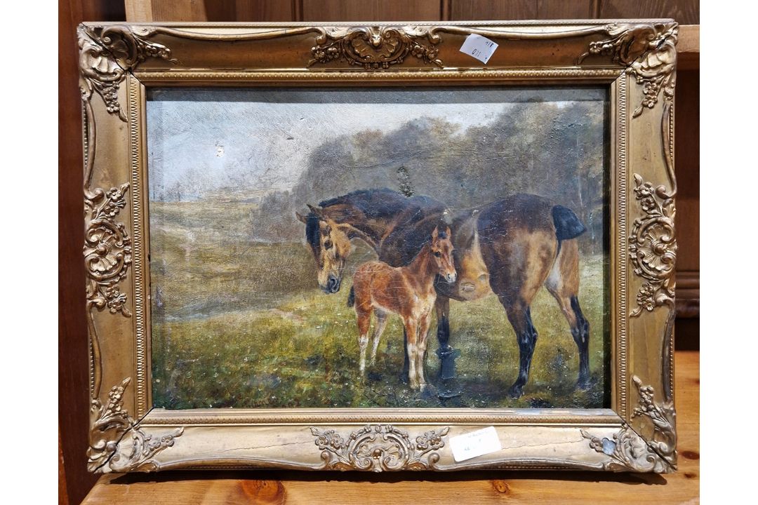 Sophie Turner (19th century) Oil on canvas Study of a mare and foal in field, signed, 24cm x 34cm - Image 2 of 2