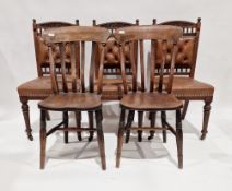 Set of three oak early 20th century dining chairs with button back upholstered seat back and plain