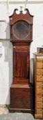 Mahogany longcase clock case, the hood with swan neck pediment and eagle finial, circular 13