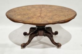 Victorian figured walnut and marquetry oval loo table, the oval top inlaid with foliate marquetry,