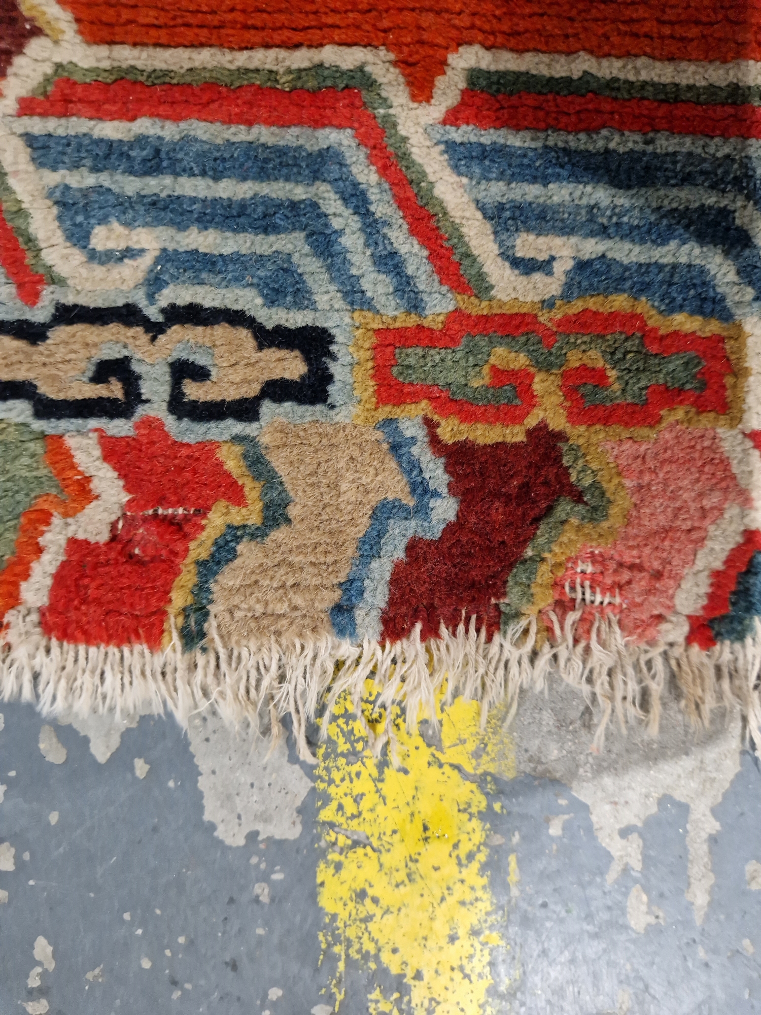 Pair of Chinese style rugs, possibly Tibetan, the central panel with two dragons chasing flaming - Image 81 of 88