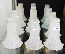 Collection of Art Nouveau petal-shaped frosted opaque glass lampshades, two with turquoise tints (