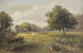 Late 19th/early 20th century oil on panel painting, titled 'Southampton Common' depicting a horse