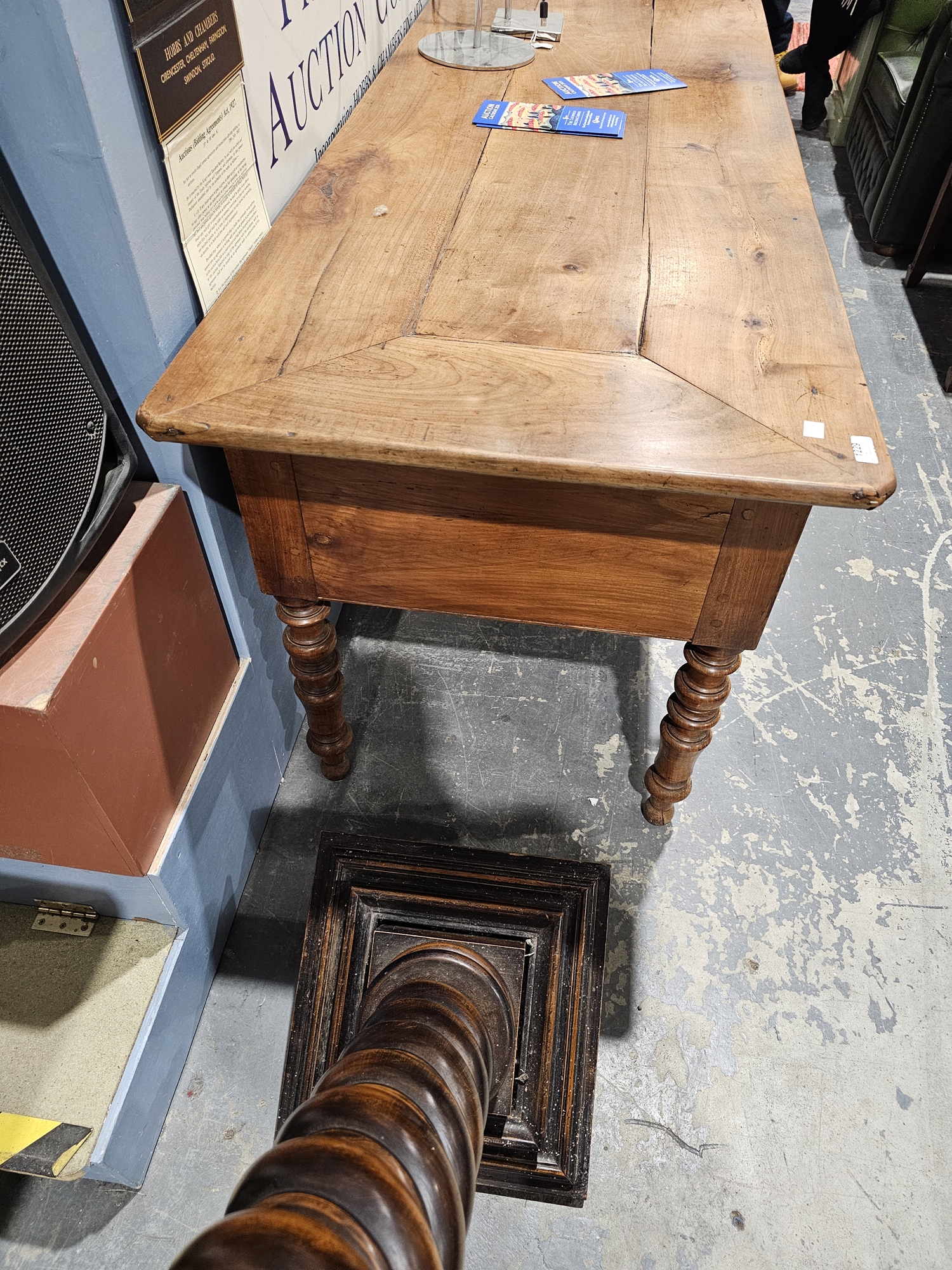 19th century oak and fruitwood clerk's desk, the central arched recess flanked by single drawers, - Image 3 of 7