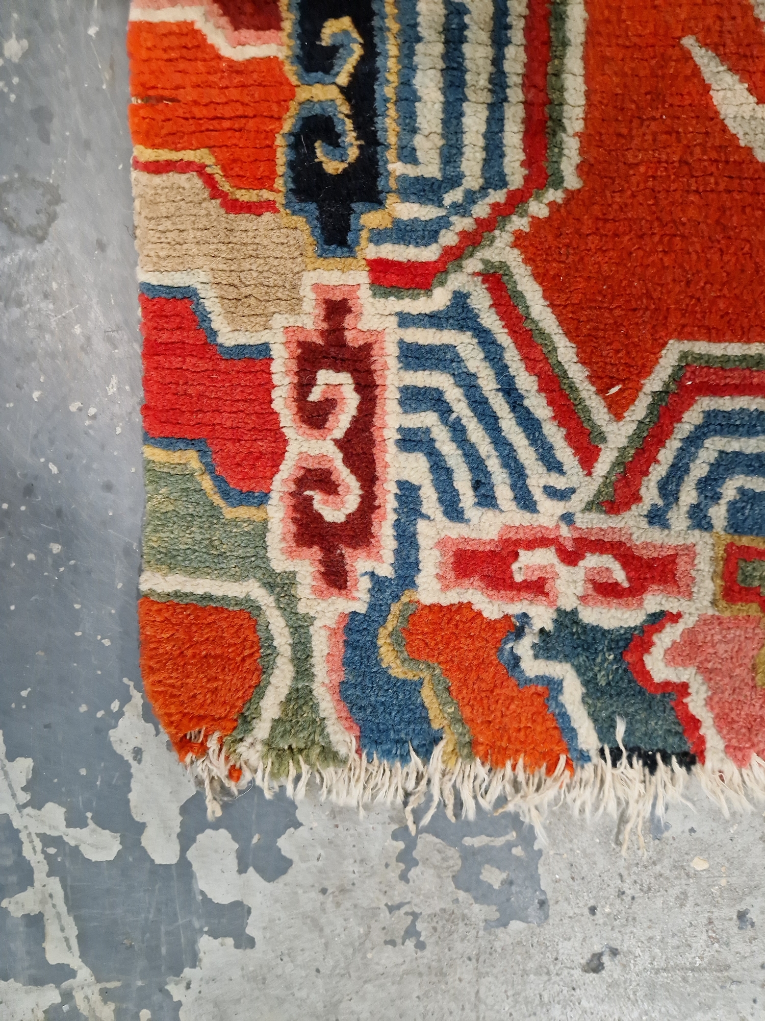 Pair of Chinese style rugs, possibly Tibetan, the central panel with two dragons chasing flaming - Image 82 of 88