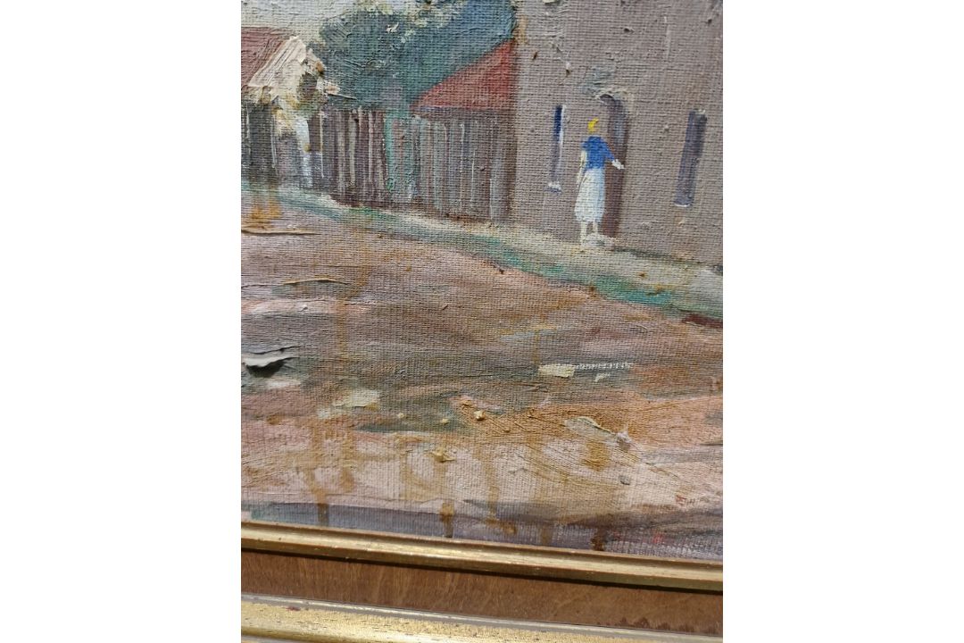 Marcus Ford  Oil on canvas "Folkton - Yorks", street scene, signed and titled verso, 49.5cm x - Image 10 of 18