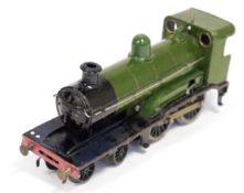 Possibly Bassett lowke 4-4-0 O gauge locomotive green and black lined livery, converted from