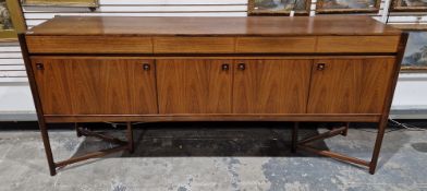 Mid-century rosewood sideboard, probably McIntosh, the four drawers above above cupboards and drinks