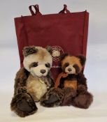 Charlie Bear 'Woody' designed by Isobelle Lee in the form of a panda and with bell around neck and a