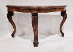 Pair of Victorian burr walnut folding card tables, each with ogee shaped top and floral scroll