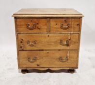 Pine chest of drawers, the rectangular top with thumb mould edge, two short drawers above two