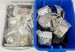 Quantity of belt buckles comprising Fender, Jack Daniels, Harley Davidson etc., together with a