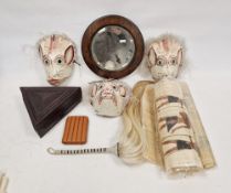 Assorted collectables including small circular stained oak wall mirror, several papier mache