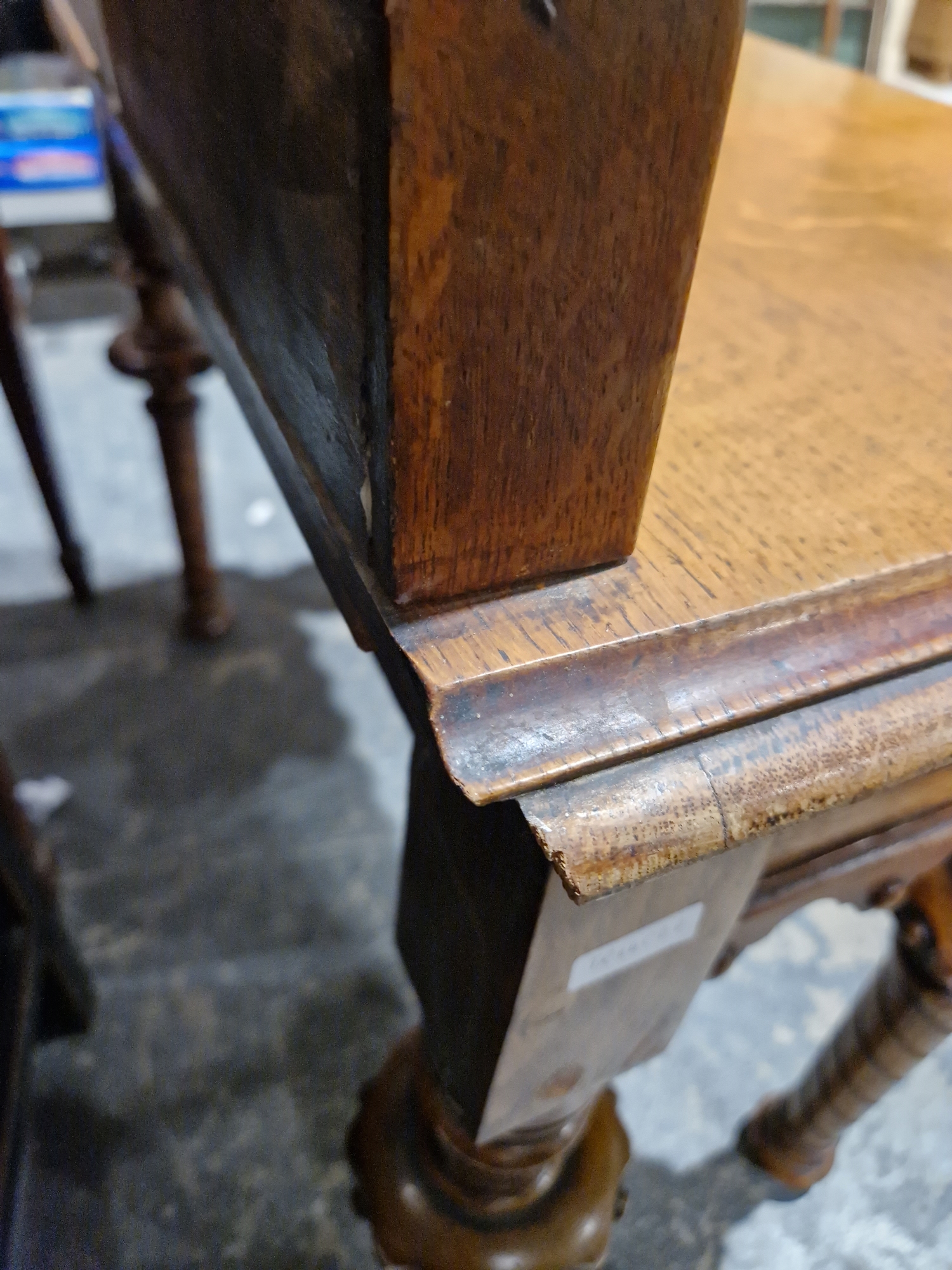 Late 19th/early 20th century oak Gothic style hall table with single drawer to one side, raised on - Image 17 of 19
