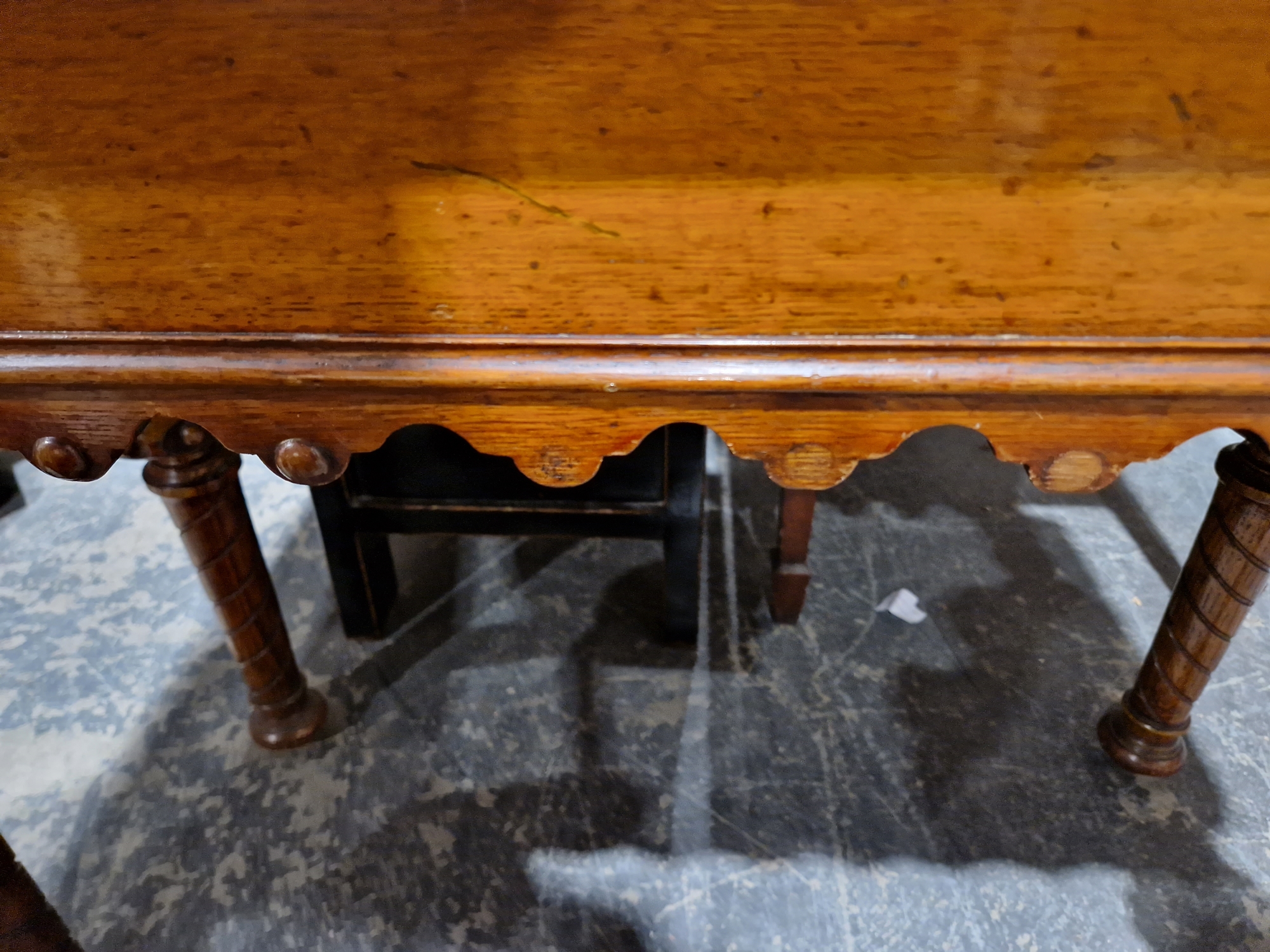 Late 19th/early 20th century oak Gothic style hall table with single drawer to one side, raised on - Image 19 of 19