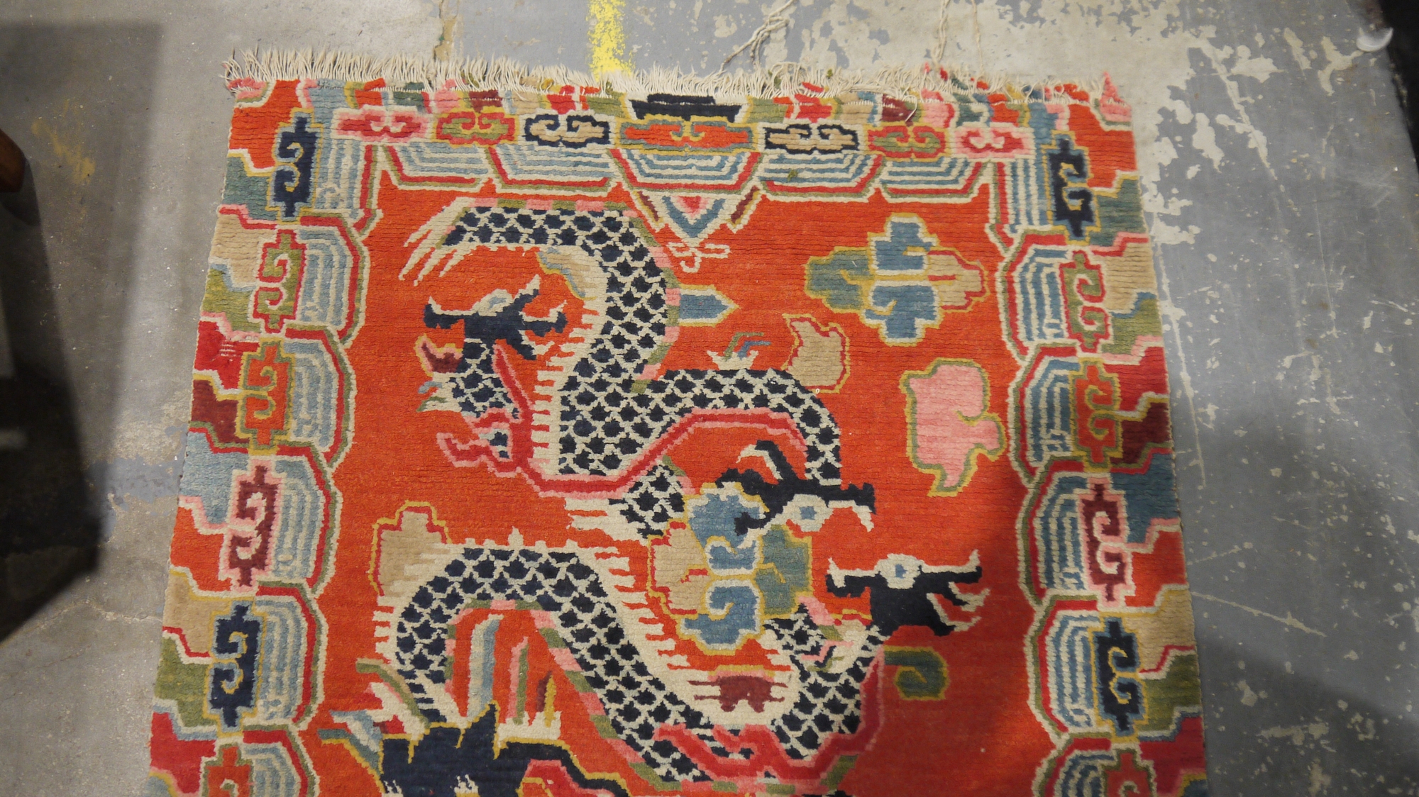 Pair of Chinese style rugs, possibly Tibetan, the central panel with two dragons chasing flaming - Image 6 of 88