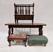 Modern oak coffee table of rectangular form, 43cm high x 105cm wide x 43cm deep, two upholstered