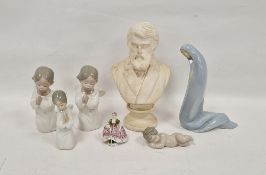 Group of Lladro porcelain figures and other items, including: a figure of the Madonna 17cm high, a