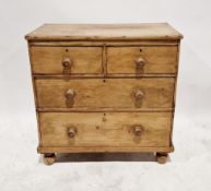Pine chest of drawers, the rectangular top with d-shaped moulding, two short drawers above two long,