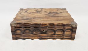 19th century scalloped sided coromandel sewing/work box possibly anglo-Indian, with white metal shie