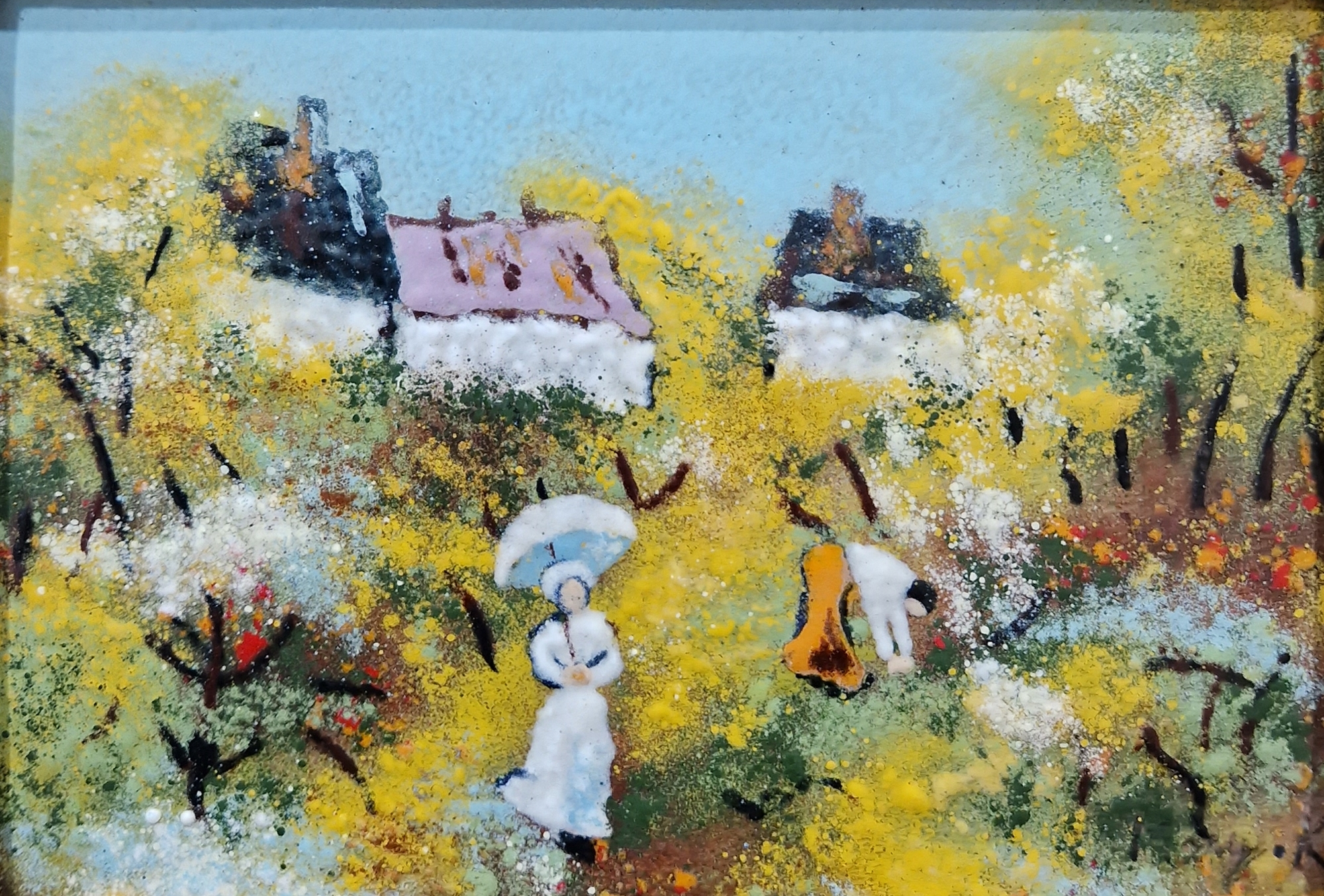Three enamel on copper pictures, one signed Reichenbach, the other signed J. Kiely and two oil on - Image 3 of 7