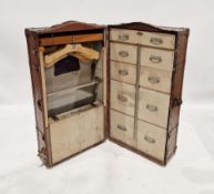 C. 1930's Pukka Luggage leather and metal bound steamer travel trunk/wardrobe, opening to reveal a