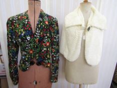 1920s embroidered silk evening jacket, embroidered all over with flowers, the colours bright, single